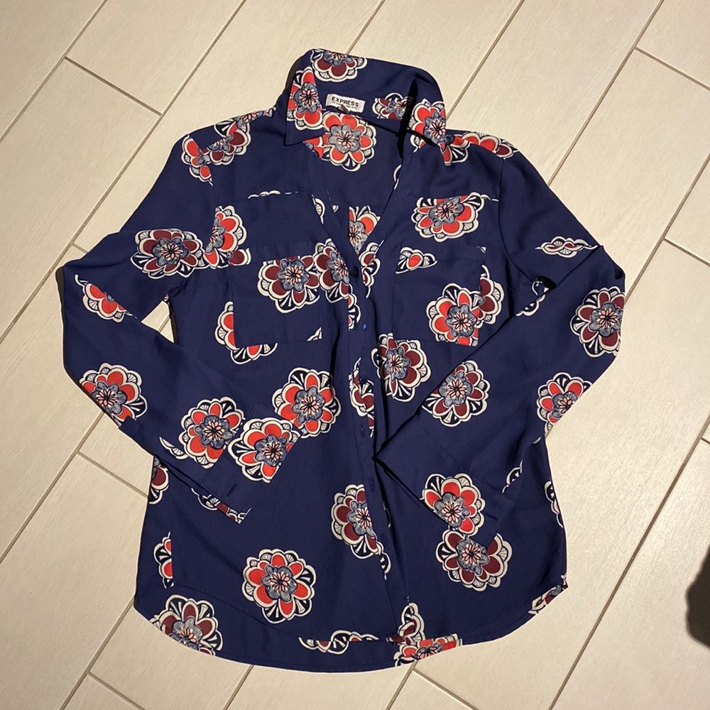 Purple Express button down shirt with floral detailing
